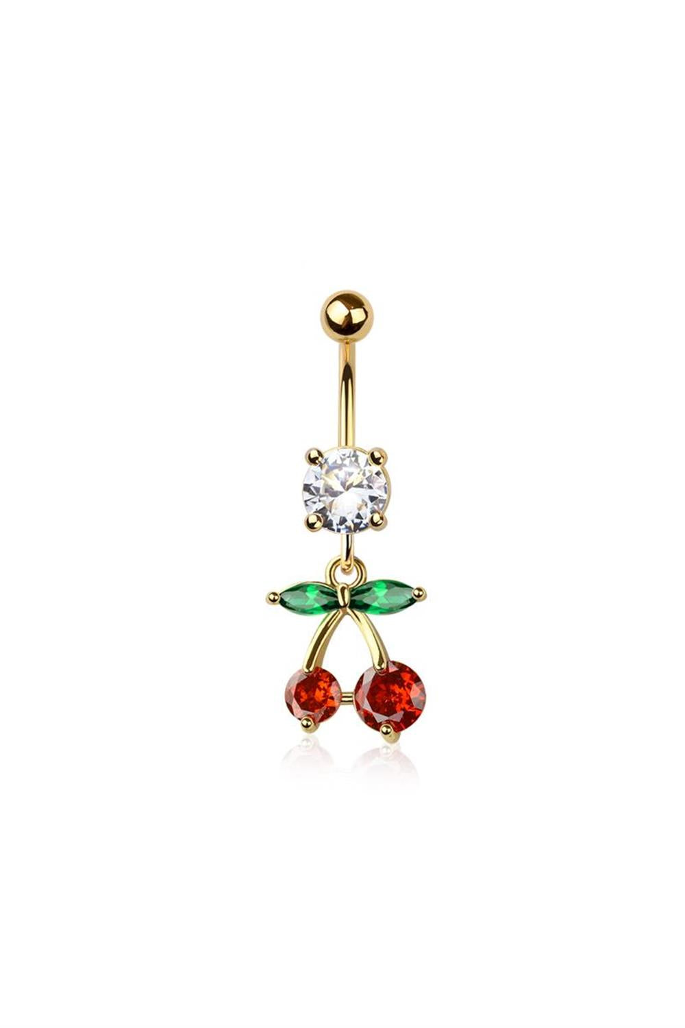 14G SURGICAL STEEL CHERRY DANGLE (10MM) BELLY BUTTON RING